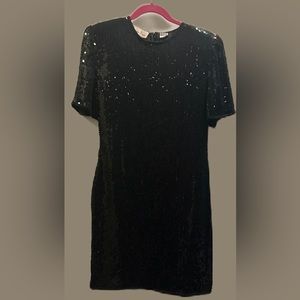 Laurence Kazar Vintage Black Silk Beaded Cocktail Dress SZ Medium retro
